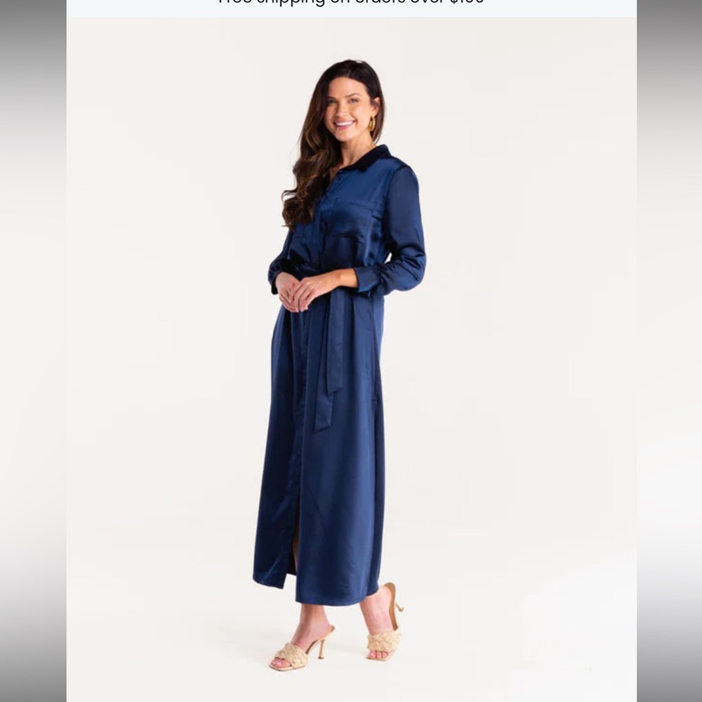 New with tags S’edge Sedge Vesper satin shirt dress in Olive.  Size Small - Picture 6 of 10
